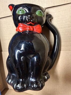 Vintage 50s Black Cat Shafford Japan Milk Pitcher Jug VERY RARE Redware Antique
